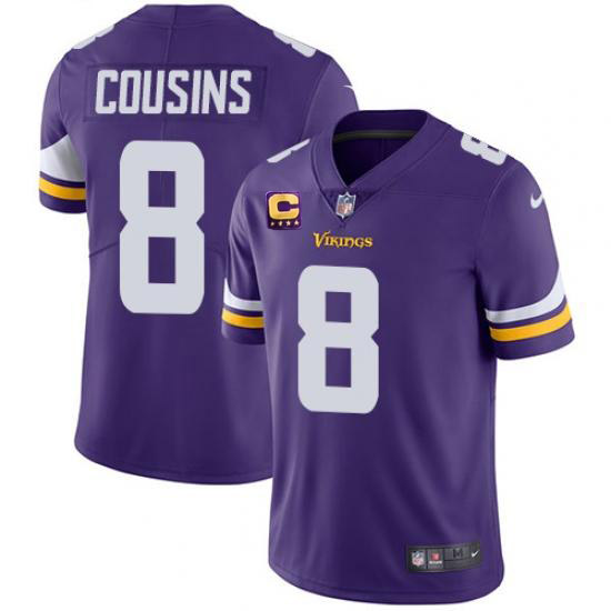 Men's Minnesota Vikings #8 Kirk Cousins 2022 Purple With 4-Star C Patch Vapor Untouchable Limited Stitched Jersey